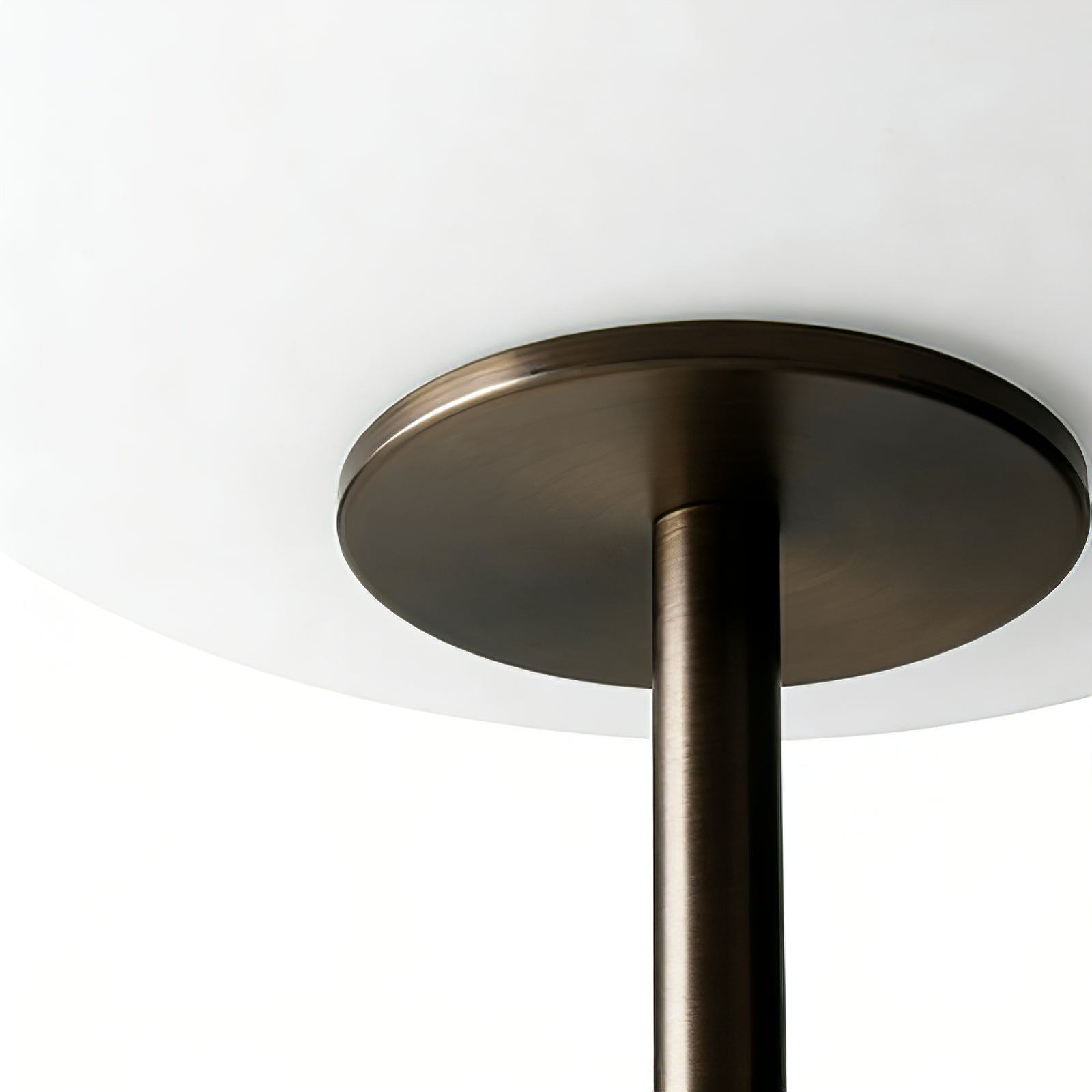 Chic Minimalist Round Marble Floor Light - Dark Bronze Metal & Glass Shade Connector Detail | HoaiLamp