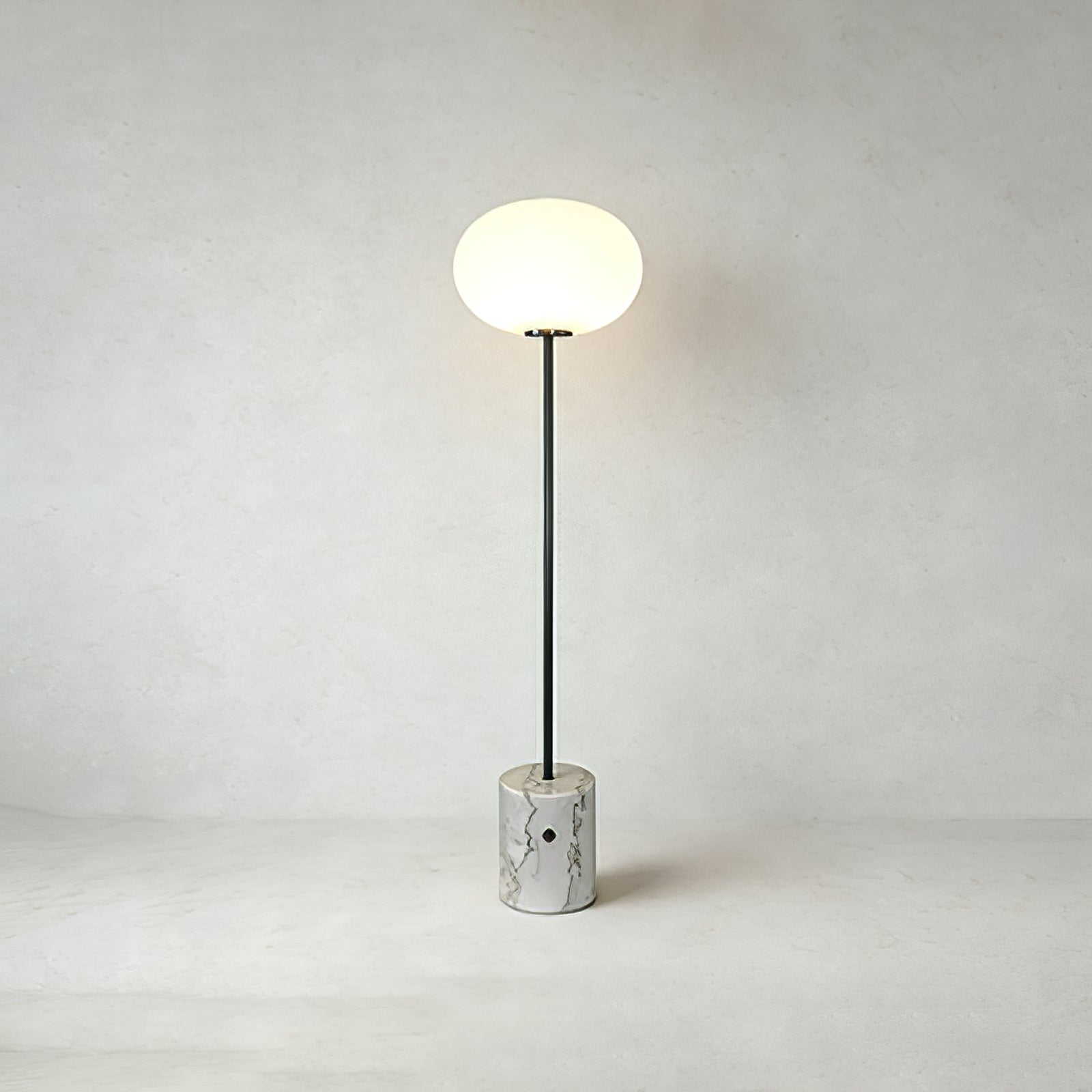 Chic Minimalist Round Marble Floor Light - Dark Grey Vein Marble Base Standing SKU | HoaiLamp