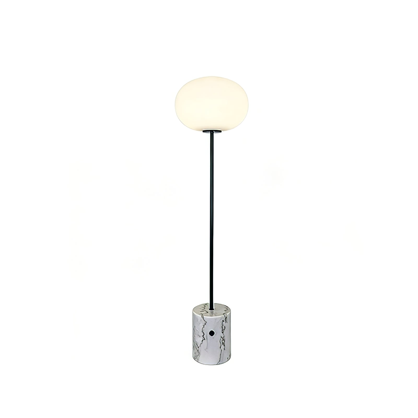 Chic Minimalist Round Marble Floor Light - Pure White Carrara Marble Base Standing SKU | HoaiLamp