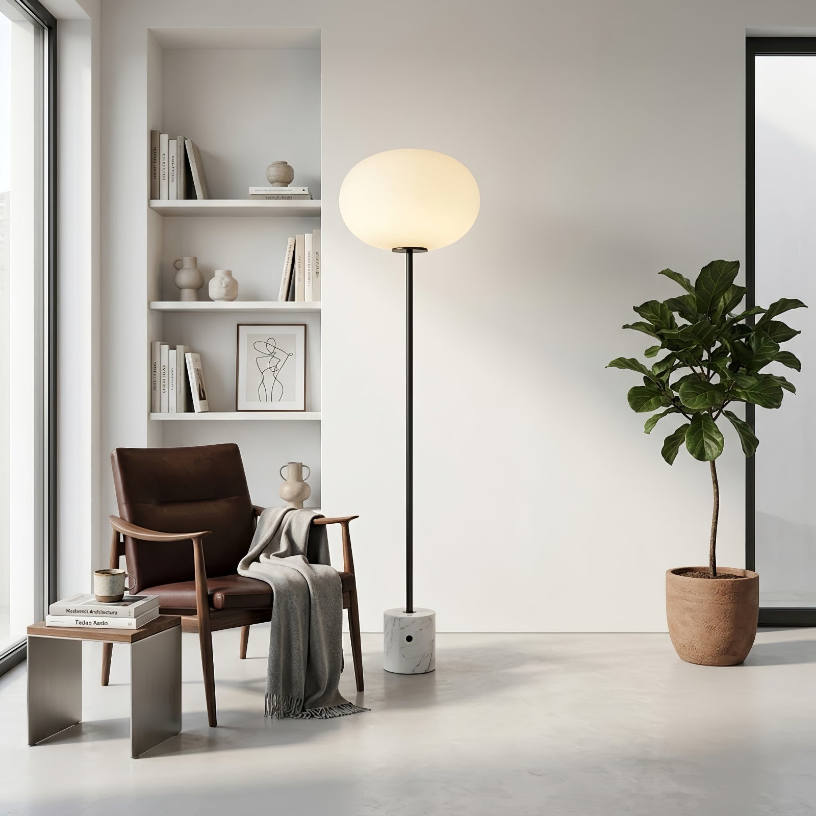 Chic Minimalist Round Marble Floor Light - Sophisticated Living Room Cozy Lounge Corner | HoaiLamp