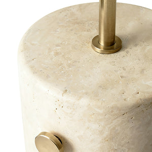 Chic Minimalist Round Marble Floor Light - Travertine Base & Brass Rotary Switch Macro | HoaiLamp