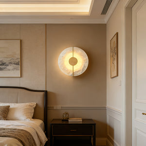 Circular Alabaster Wall Lamp With Brass Bar - Cozy Cream Toned Interior Design | HoaiLamp