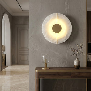 Circular Alabaster Wall Lamp With Brass Bar - Elegant Hallway Passage Lighting | HoaiLamp