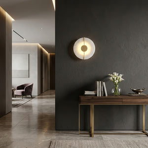 Circular Alabaster Wall Lamp With Brass Bar - Industrial Chic Foyer Console | HoaiLamp