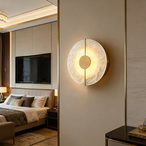 Circular Alabaster Wall Lamp With Brass Bar - High-End Suite Architectural Accent | HoaiLamp