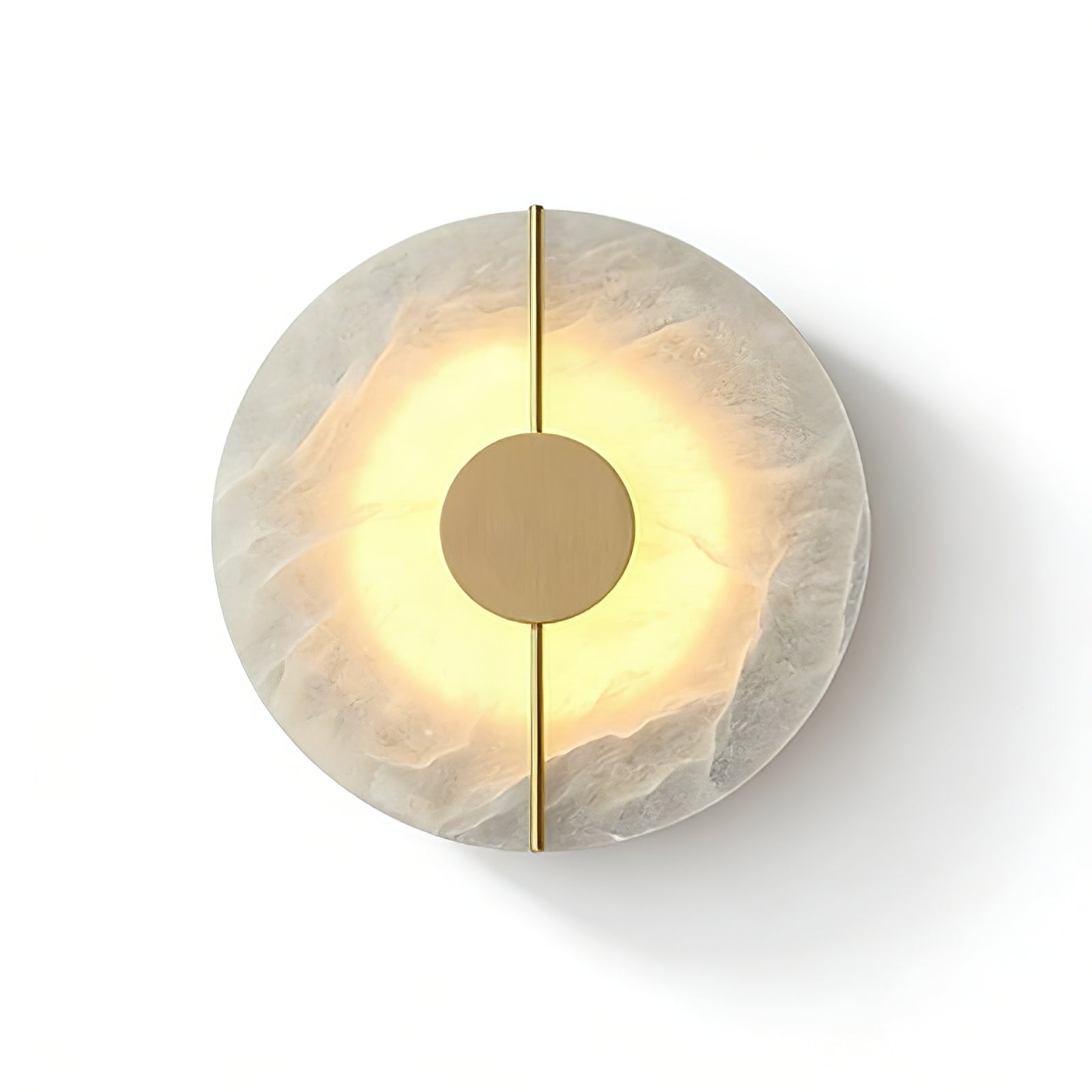 Circular Alabaster Wall Lamp With Brass Bar - Studio White Background Profile | HoaiLamp