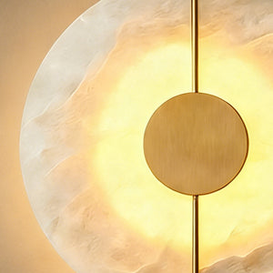 Circular Alabaster Wall Lamp With Brass Bar - Translucent Natural Stone Texture | HoaiLamp