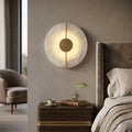 Circular Alabaster Wall Lamp With Brass Bar - Wabi-Sabi Bedside Luxury | HoaiLamp