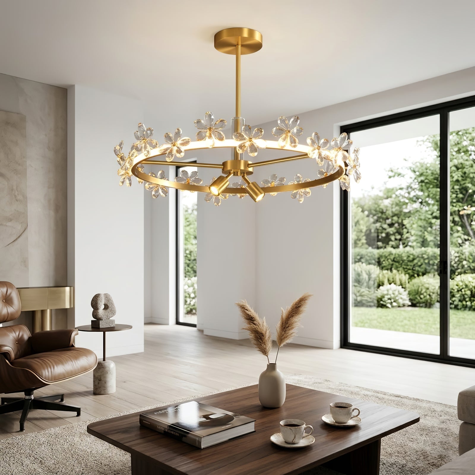 Circular Crystal Plum Blossom Ceiling Light - Contemporary Bright Living Room Lounge Area | HoaiLamp