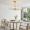 Circular Crystal Plum Blossom Ceiling Light - Luxury Marble Round Dining Table Garden View | HoaiLamp