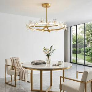 Circular Crystal Plum Blossom Ceiling Light - Luxury Marble Round Dining Table Garden View | HoaiLamp