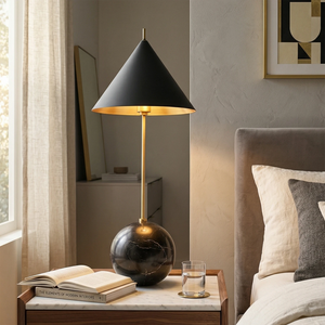 Cleon Orb Base Table Lamp (Dark Edition) - Sophisticated Bedside & Nightstand Profile | HoaiLamp