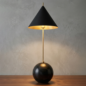 Cleon Orb Base Table Lamp - Sleek Matte Black & Gold Office Desk Aesthetic | HoaiLamp