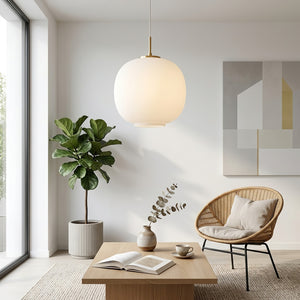 Contemporary Opal Glass Pendant Lamp - Nordic Minimalist Living Room Rattan Lounge Chair | HoaiLamp