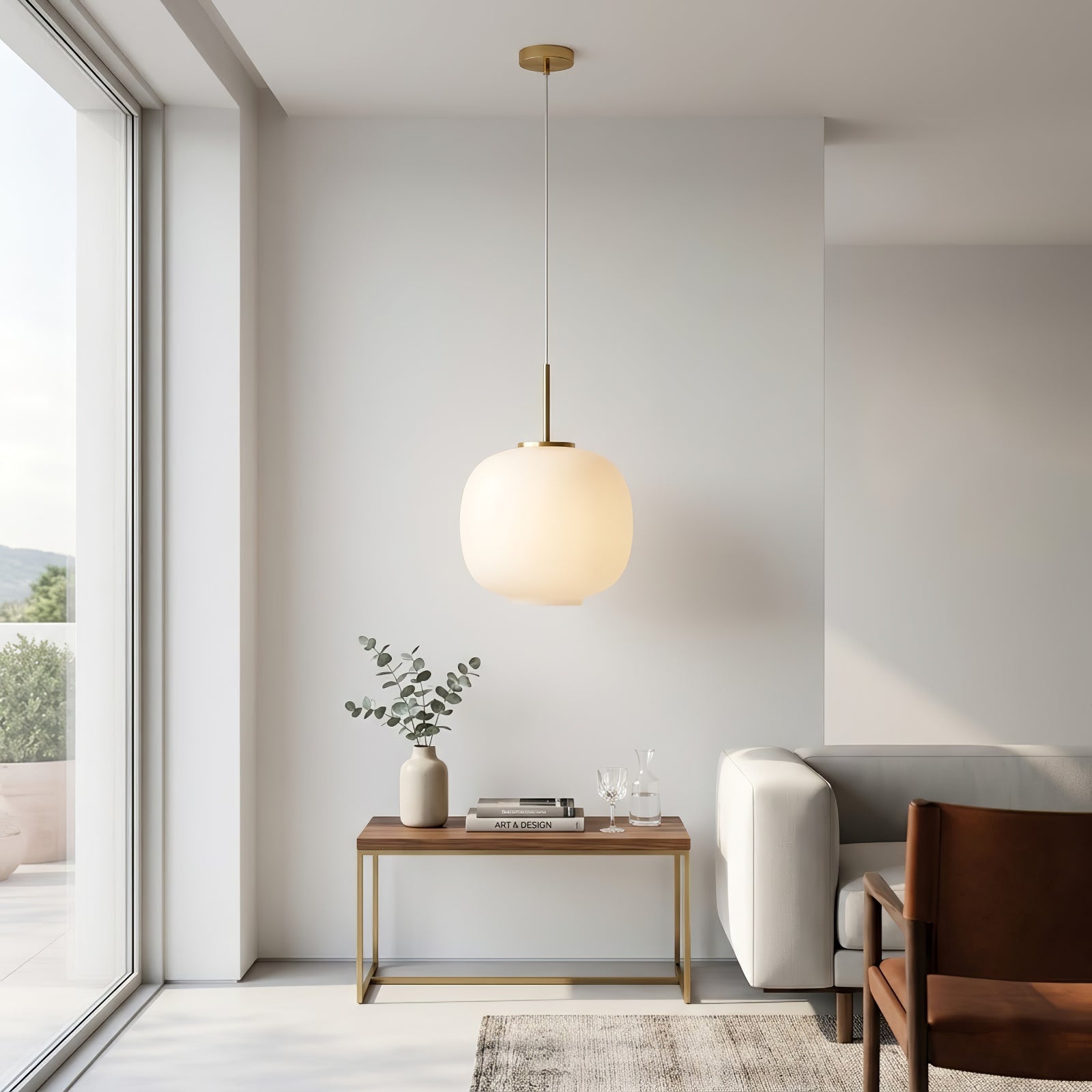 Contemporary Opal Glass Pendant Lamp - Elegant Hallway Entrance Accent Narrow Console | HoaiLamp