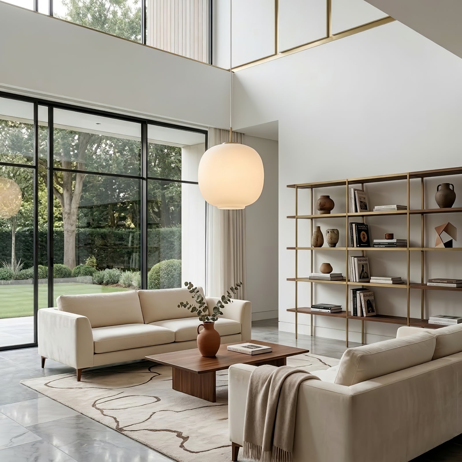 Contemporary Opal Glass Pendant Lamp - Double Height Ceiling Luxury Open Loft Panoramic | HoaiLamp
