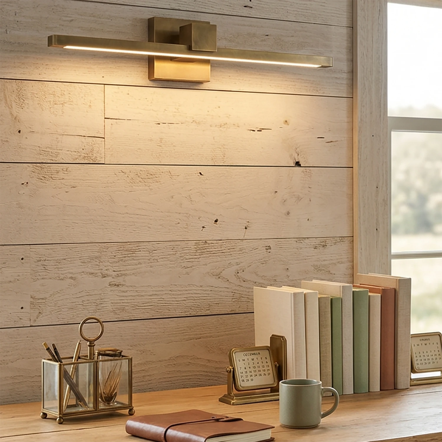 Corinth Brass Picture Light - Rustic Study Workspace | HoaiLamp