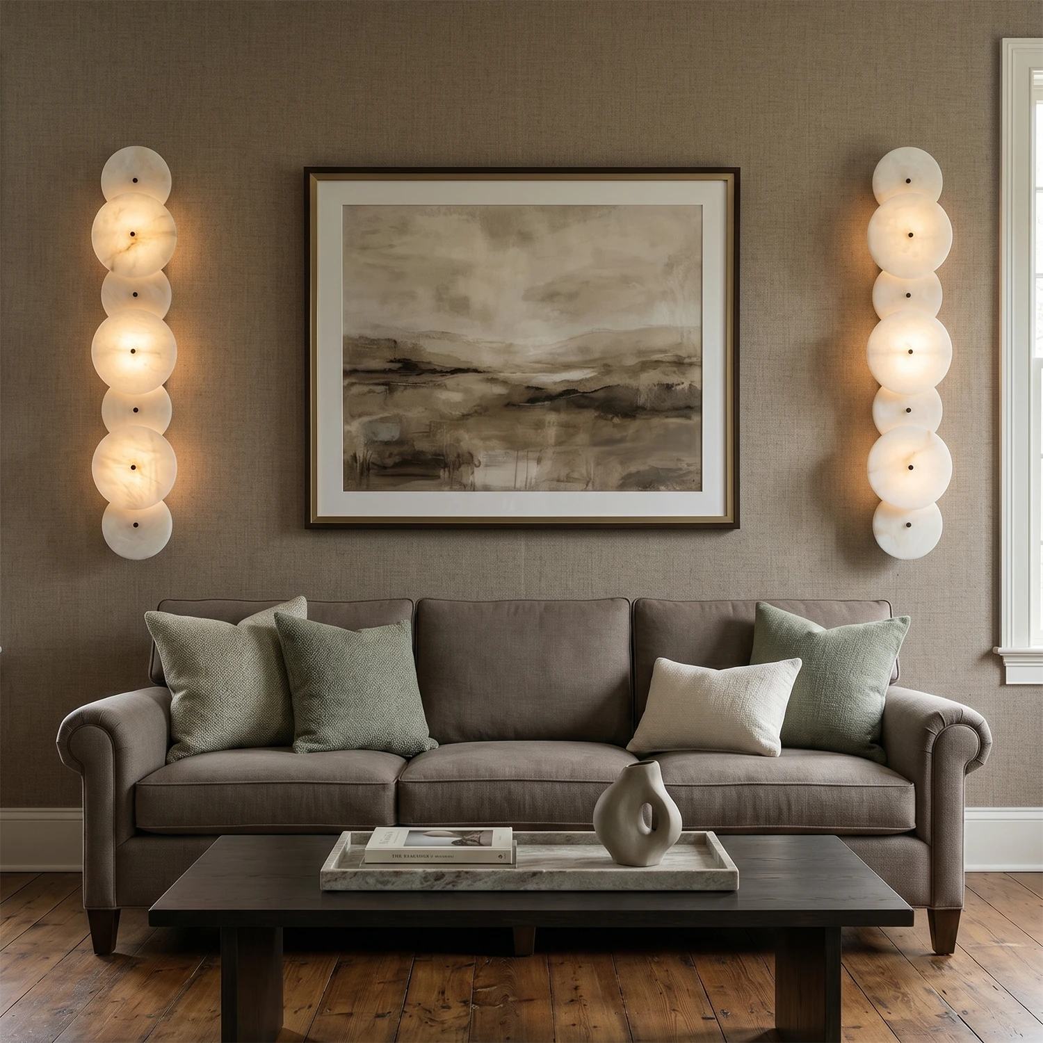 Cosmic 7-Round Alabaster Sconce - Luxury Sofa Backdrop Ambient Lighting | HoaiLamp