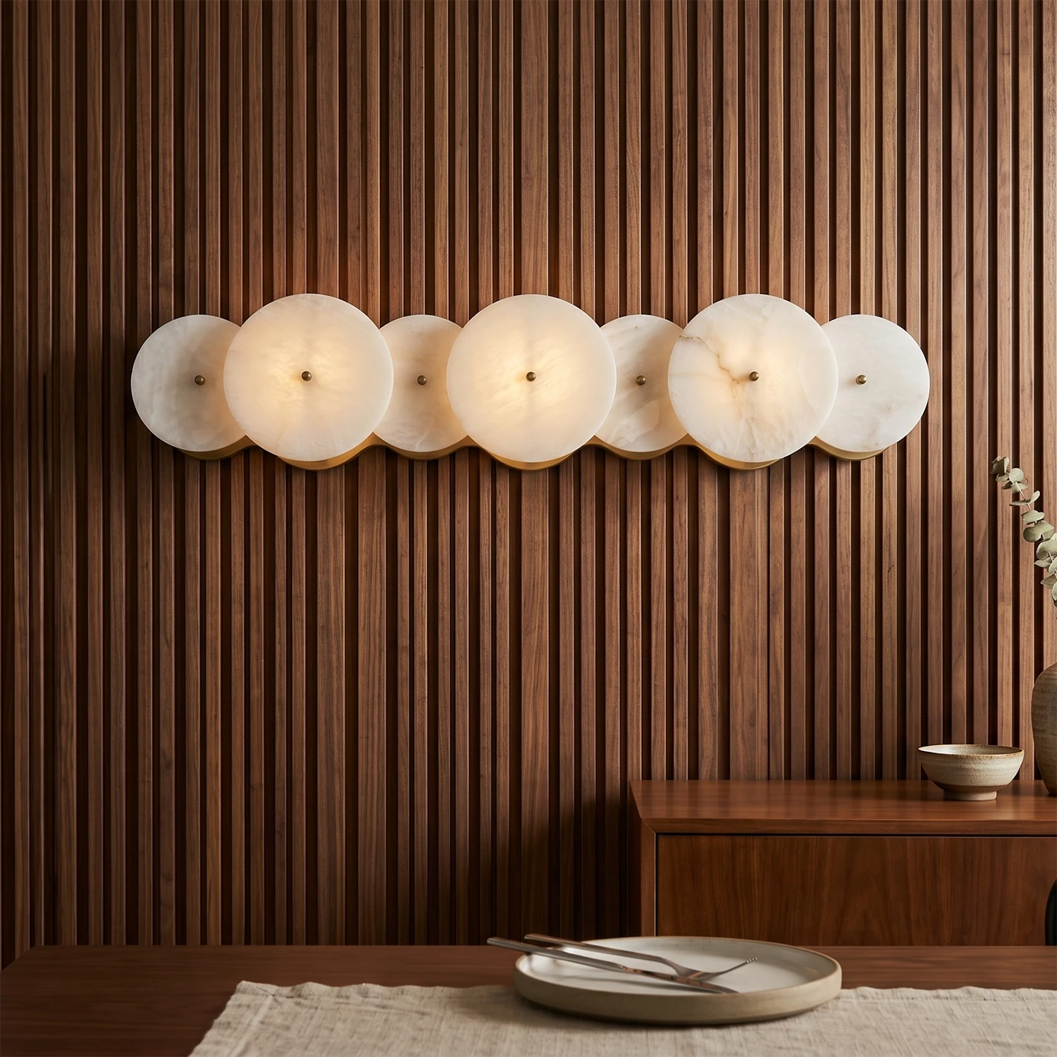 Cosmic Alabaster Sconce - Mid-Century Slated Walnut | HoaiLamp