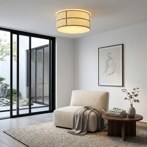 Crosshatch Linen Fabric Ceiling Light - Zen Style Reading Corner Sliding Glass Door | HoaiLamp