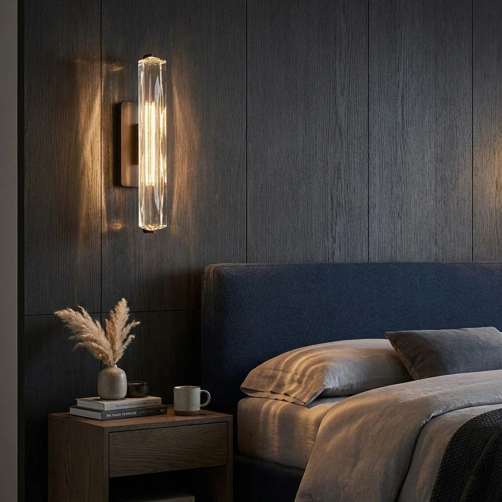 Crystal Prism Wall Sconce Light Fixture - Moody Contemporary Bedroom Nightstand | HoaiLamp