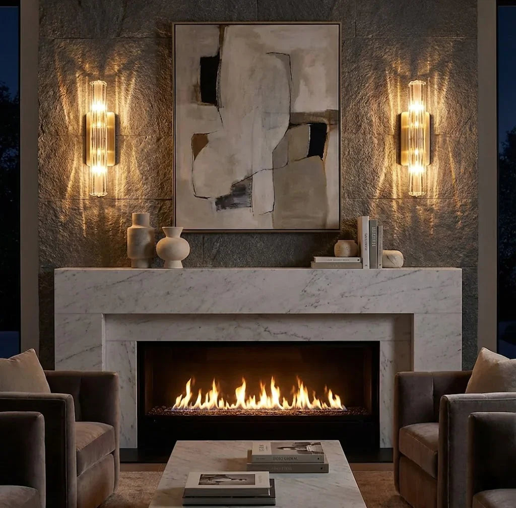 Crystal Prism Wall Sconce Light Fixture - Graceful Mantel Symmetry | HoaiLamp