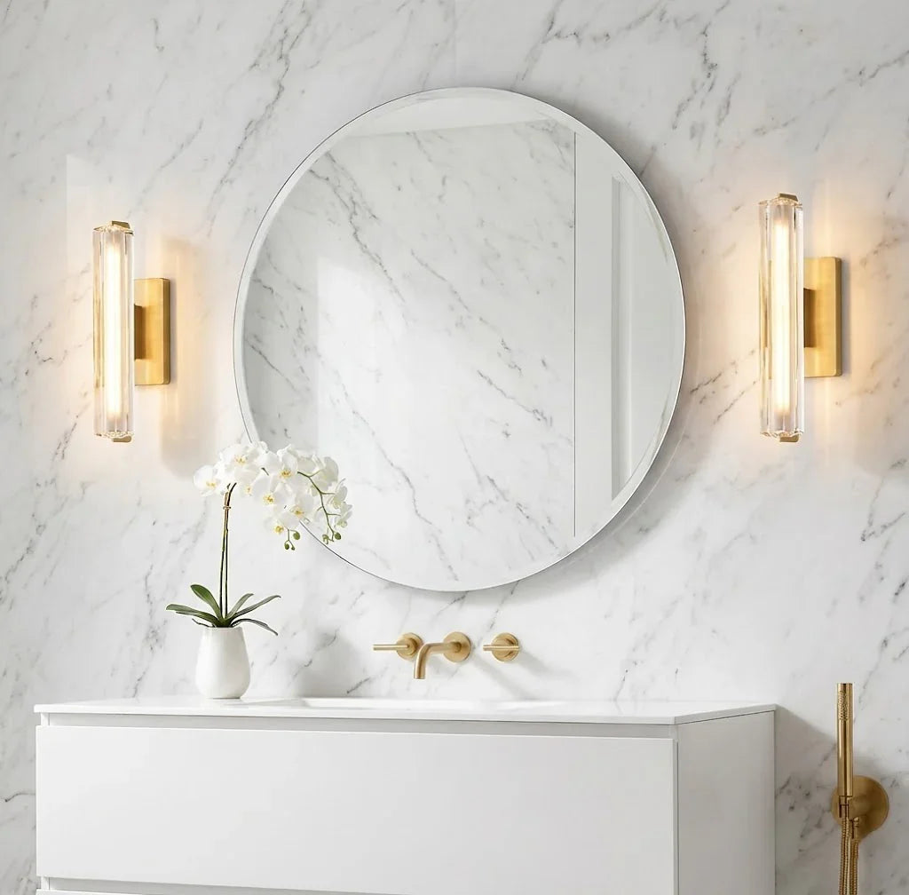Crystal Prism Wall Sconce Light Fixture - Elegant Marble Vanity Symmetry | HoaiLamp