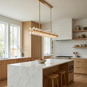 CrystalRay Linear Chandelier Series - Modern Kitchen Marble Waterfall Island Linear | HoaiLamp