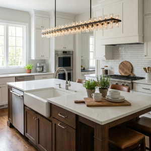 CrystalRay Linear Chandelier Series - Rustic Farmhouse Kitchen Island Apron Front Sink | HoaiLamp