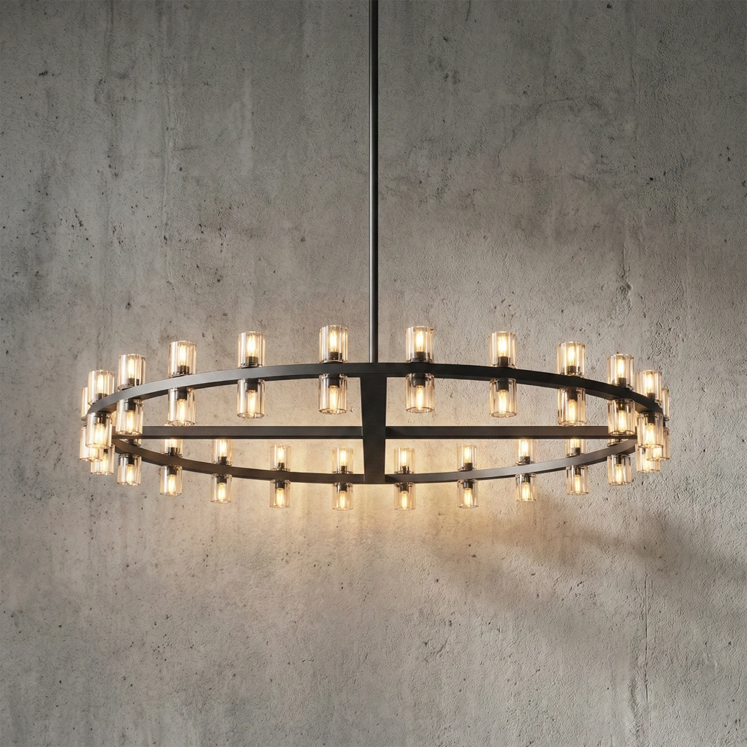 CrystalRay Linear Chandelier Series - Studio Concrete Wall Single Tier Black Halo Lit | HoaiLamp