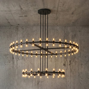 CrystalRay Linear Chandelier Series - Studio Concrete Wall Two Tier Ring Black Lit | HoaiLamp