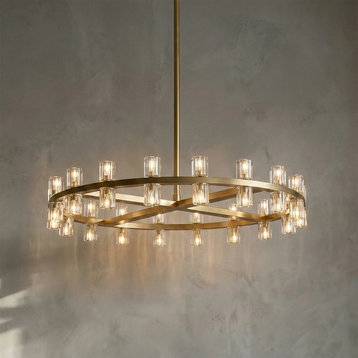 CrystalRay Linear Chandelier Series - Studio Grey Backdrop Single Halo Ring Lit | HoaiLamp