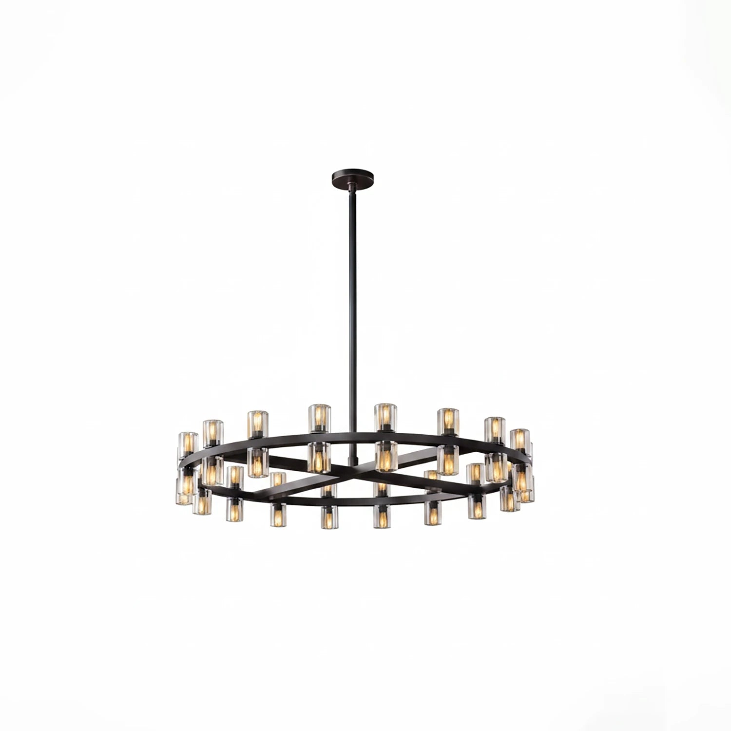 CrystalRay Linear Chandelier Series - Studio White Background Single Tier Halo Black Lit | HoaiLamp