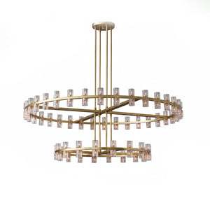 CrystalRay Linear Chandelier Series - Studio White Background Two Tier Tiered Ring Gold Unlit | HoaiLamp