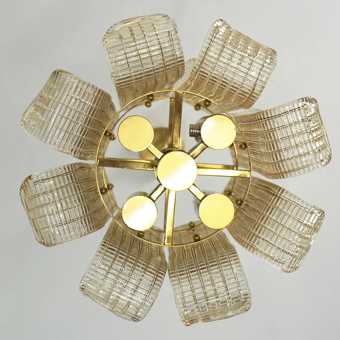 Curved Glass Slat Drum Wall Lamp - Bottom View Upward Angle 8 Slats Scalloped Pattern | HoaiLamp
