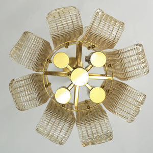 Curved Glass Slat Drum Wall Lamp - Bottom View Upward Angle 8 Slats Scalloped Pattern | HoaiLamp