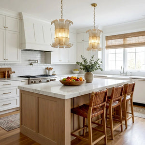 Curved Glass Slat Drum Wall Lamp - Bright White Kitchen Large Island Double Pendants | HoaiLamp