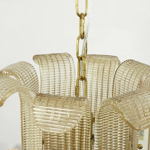 Curved Glass Slat Drum Wall Lamp - Close Up Gold Brass Chain Suspension Loop Detail | HoaiLamp