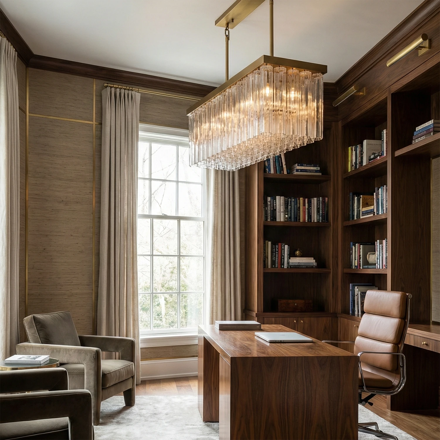 Murano Star Glass Brass Pendant Light - Home Library Executive Office Wood Bookshelves Desk Linear Island | HoaiLamp