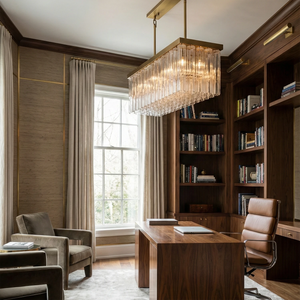 Murano Star Glass Brass Pendant Light - Home Library Executive Office Wood Bookshelves Desk Linear Island | HoaiLamp