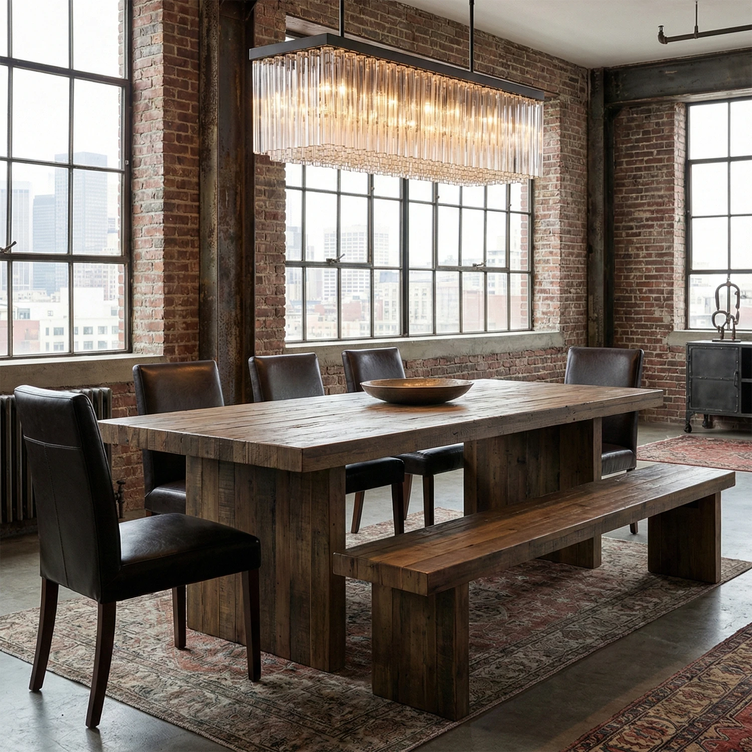 Murano Star Glass Brass Pendant Light - Industrial Farmhouse Dining Room Brick Walls Rustic Long Table Benches | HoaiLamp