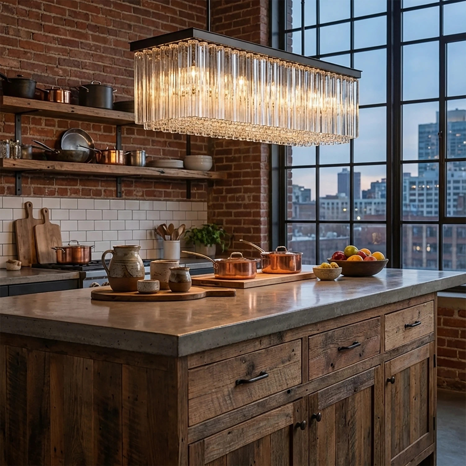 Murano Star Glass Brass Pendant Light - Industrial Loft Kitchen Exposed Brick Wall Wood Island Counter | HoaiLamp