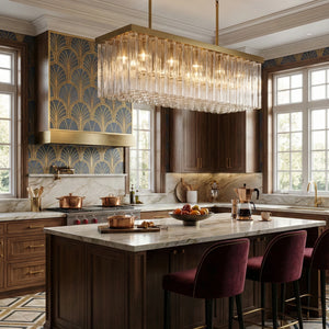 Murano Star Glass Brass Pendant Light - Luxury Modern Kitchen Marble Waterfall Island Burgundy Bar Stools | HoaiLamp