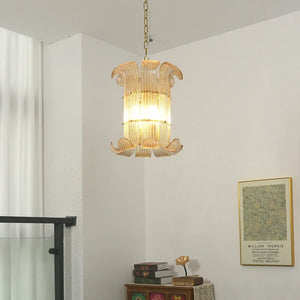 Curved Glass Slat Drum Wall Lamp - Room Corner Sheer Curtain Framed Art Wall | HoaiLamp