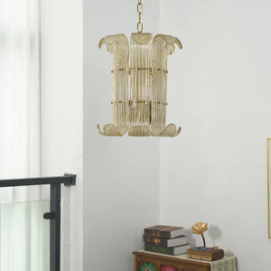 Curved Glass Slat Drum Wall Lamp - Room Corner White Wall Balcony Setup Unlit | HoaiLamp