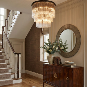 Murano Star Glass Brass Pendant Light - Staircase Entryway Hallway Wood Console Table Round Mirror | HoaiLamp