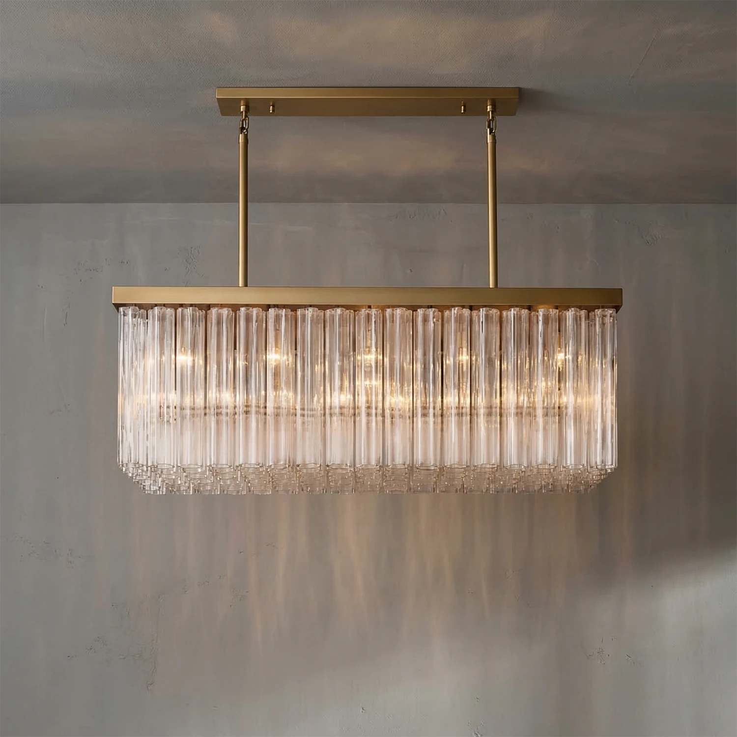 Murano Star Glass Brass Pendant Light - Studio Grey Concrete Linear Rectangular Island Gold Lit | HoaiLamp