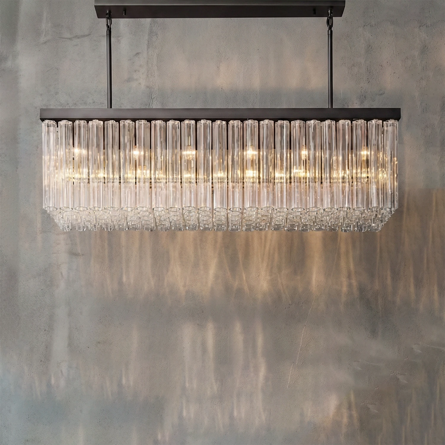 Murano Star Glass Brass Pendant Light - Studio Grey Concrete Linear Rectangular Island Matte Black Lit | HoaiLamp