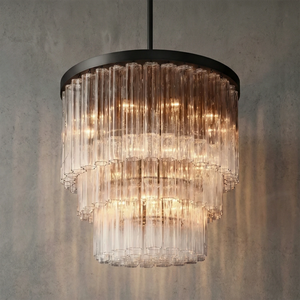 Murano Star Glass Brass Pendant Light - Studio Grey Concrete Multi Tier Cascading Round Matte Black Lit | HoaiLamp