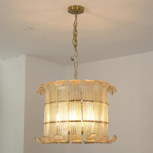 Curved Glass Slat Drum Wall Lamp - Studio Plain Backdrop Warm Glow Illuminated | HoaiLamp